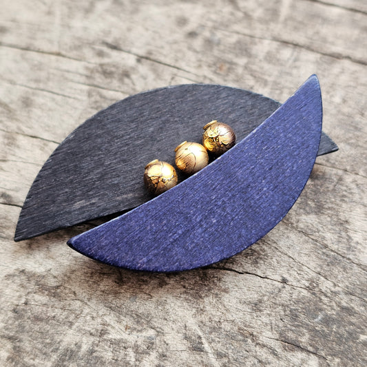 Vintage 1990s Aarikka Finland Blue Wooden Brooch – Modernist Scandinavian Design