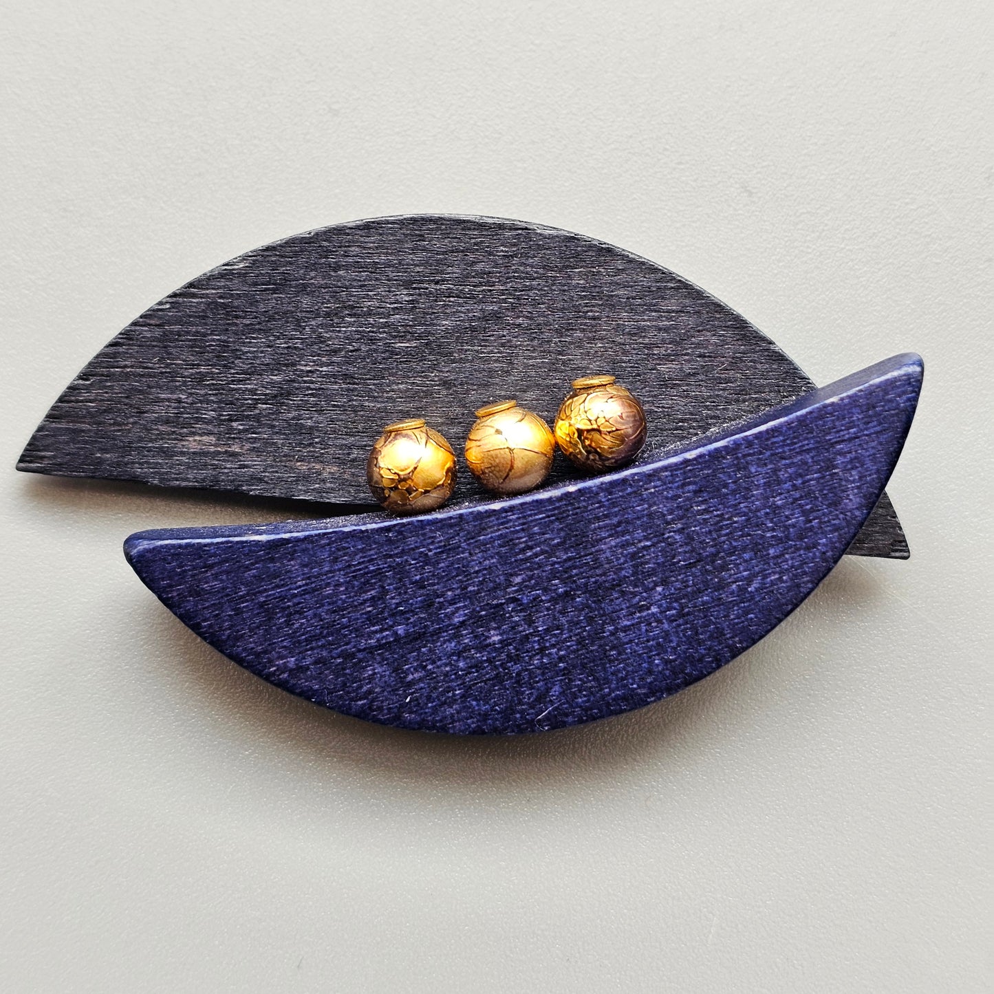 Vintage 1990s Aarikka Finland Blue Wooden Brooch – Modernist Scandinavian Design