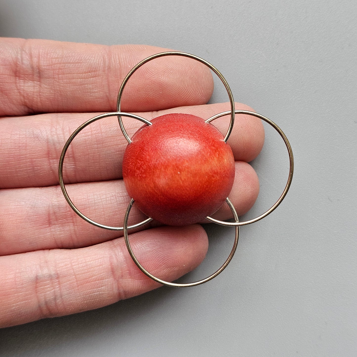 Vintage 1990s Aarikka Finland Red Wooden Brooch – Modernist Scandinavian Design