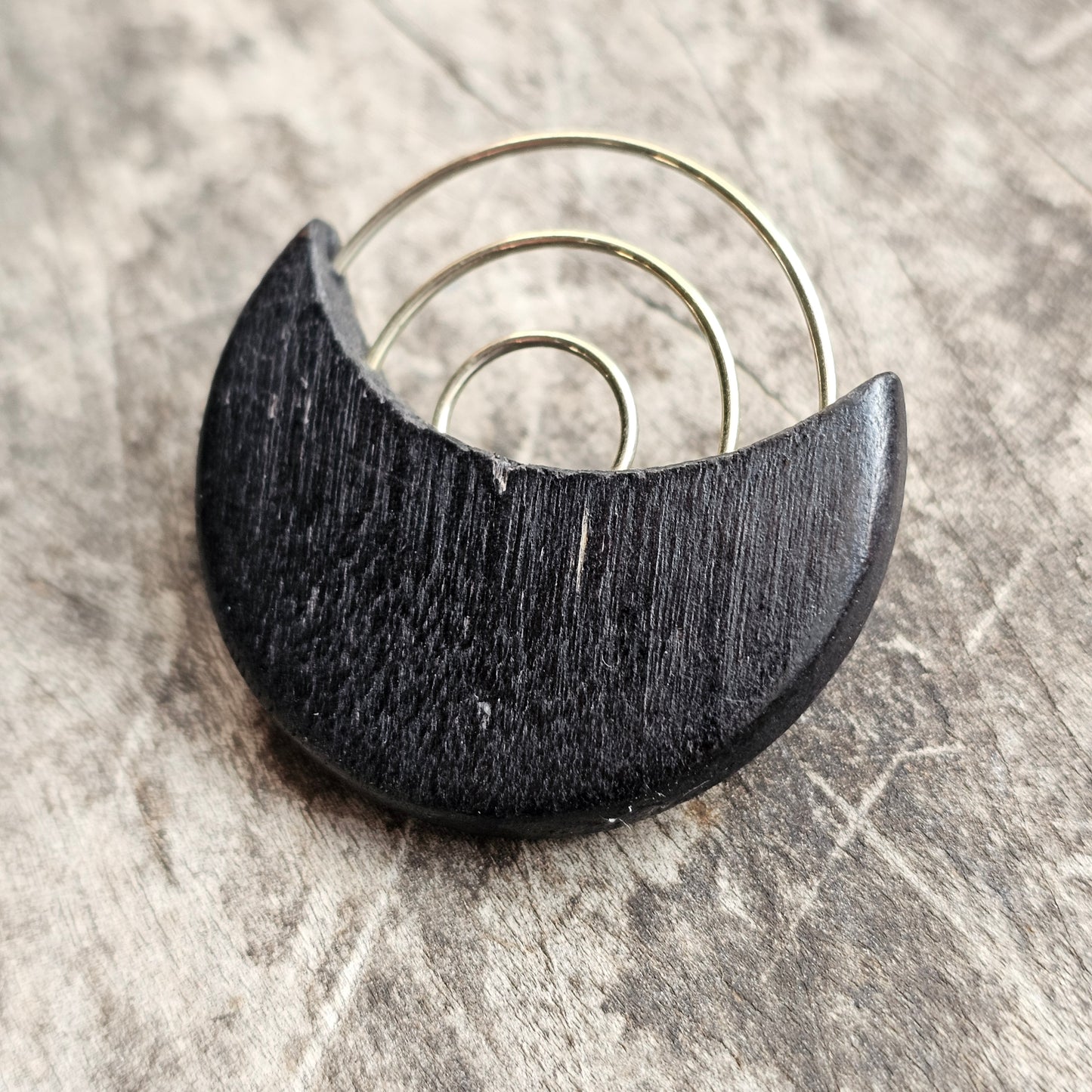 Vintage 1990s Aarikka Finland Black Wooden Brooch – Modernist Scandinavian Design