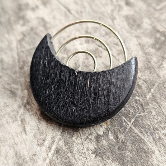 Vintage 1990s Aarikka Finland Black Wooden Brooch – Modernist Scandinavian Design