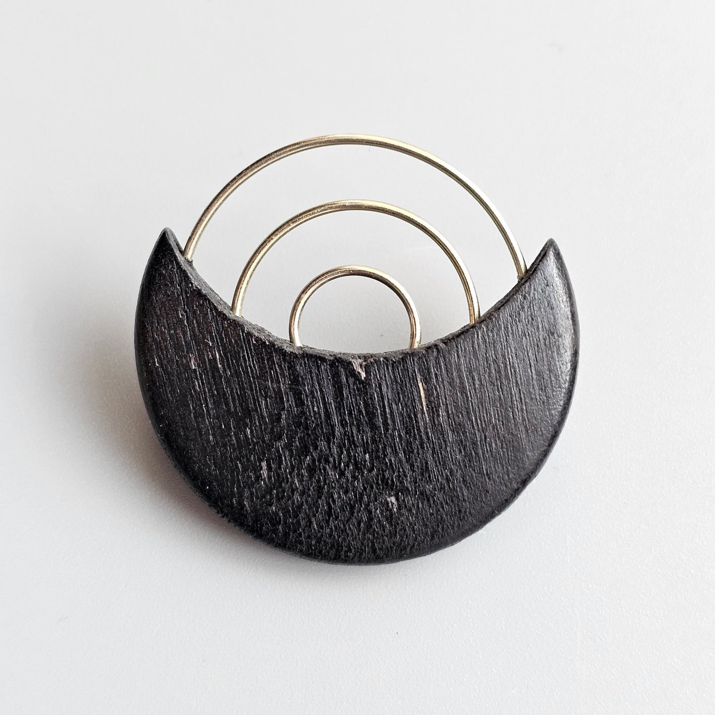 Vintage 1990s Aarikka Finland Black Wooden Brooch – Modernist Scandinavian Design