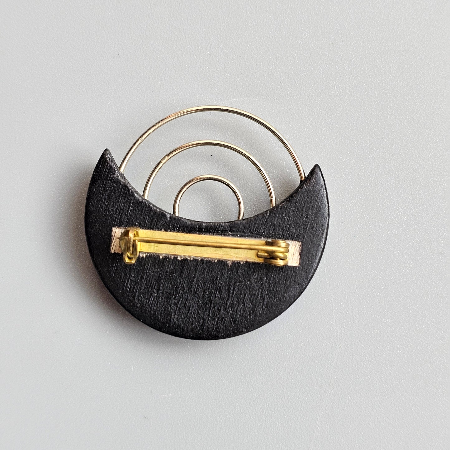 Vintage 1990s Aarikka Finland Black Wooden Brooch – Modernist Scandinavian Design