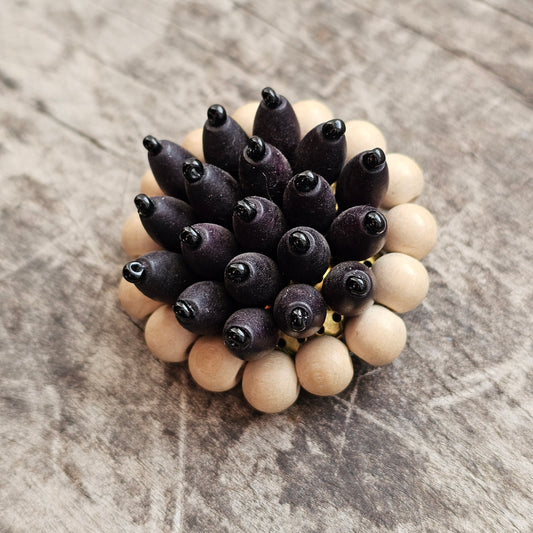 Vintage 1960s Black & White Finnish Wooden Brooch – Modernist Scandinavian Design