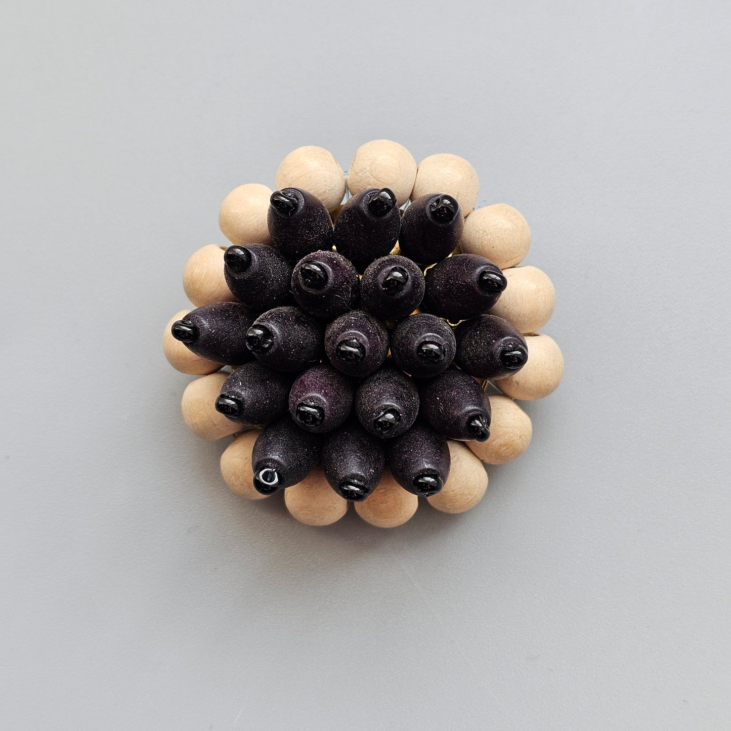 Vintage 1960s Black & White Finnish Wooden Brooch – Modernist Scandinavian Design