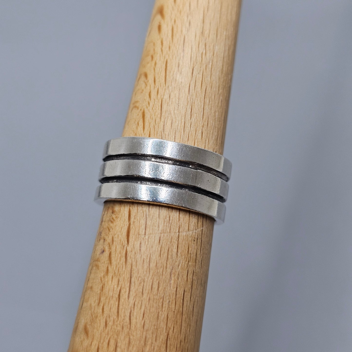 Vintage Finnish Sterling Silver Striped Ring Band - UK Ring Size M 1/2 - US Ring Size 6.25