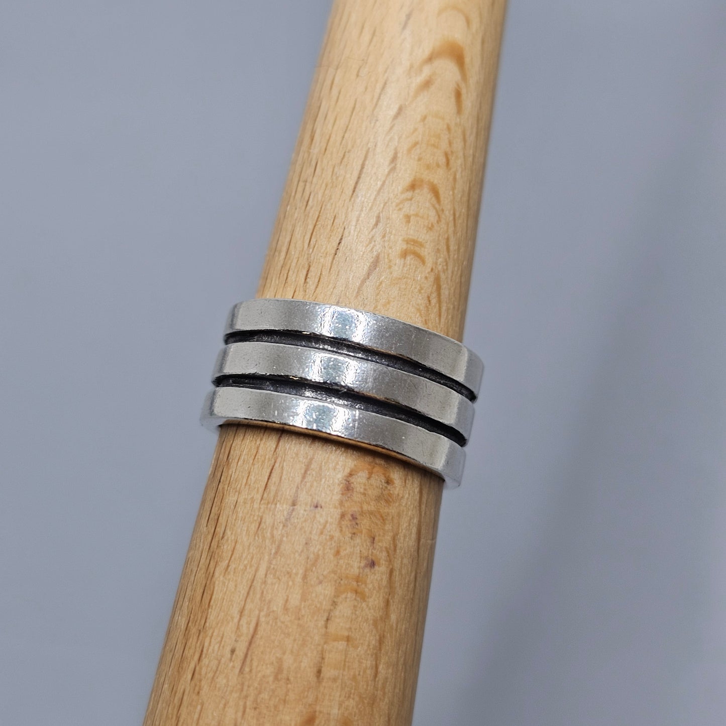 Vintage Finnish Sterling Silver Striped Ring Band - UK Ring Size M 1/2 - US Ring Size 6.25