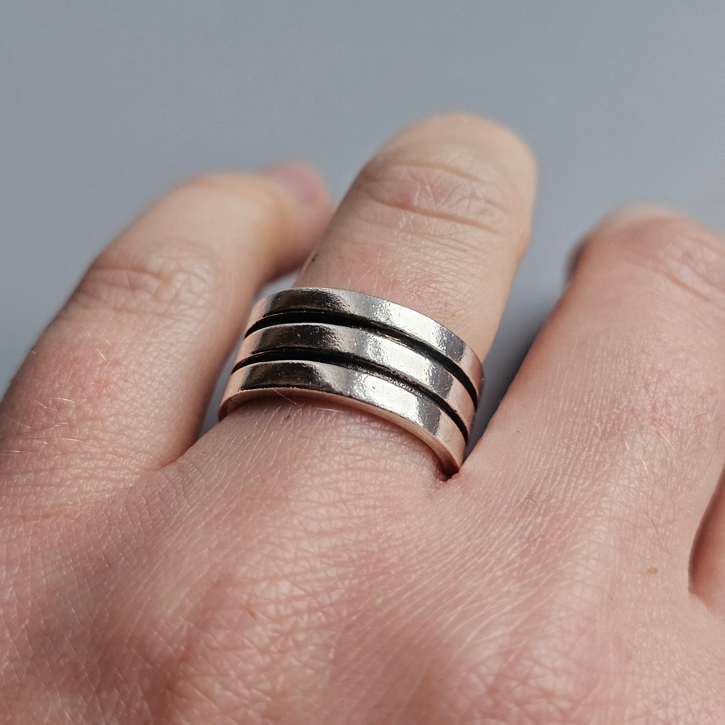 Vintage Finnish Sterling Silver Striped Ring Band - UK Ring Size M 1/2 - US Ring Size 6.25