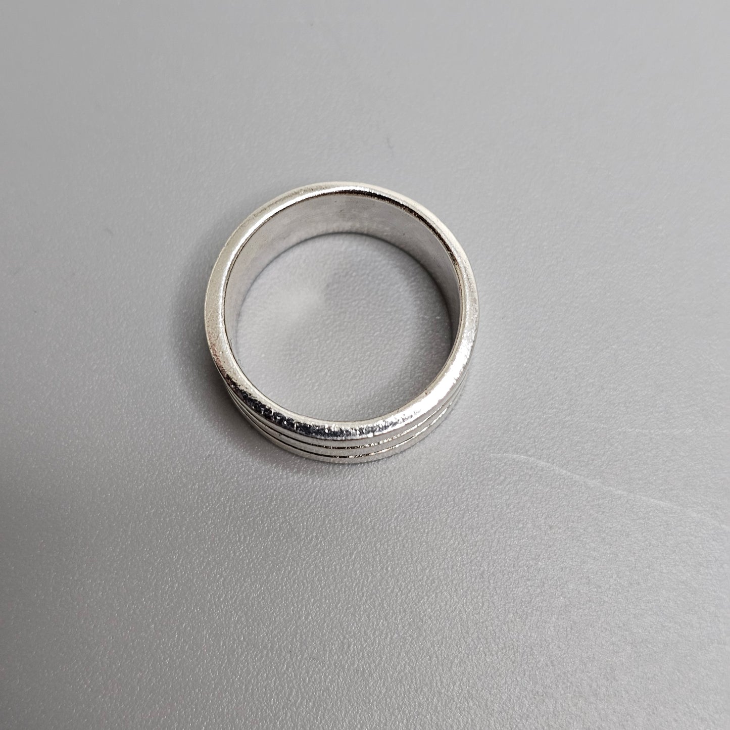 Vintage Finnish Sterling Silver Striped Ring Band - UK Ring Size M 1/2 - US Ring Size 6.25