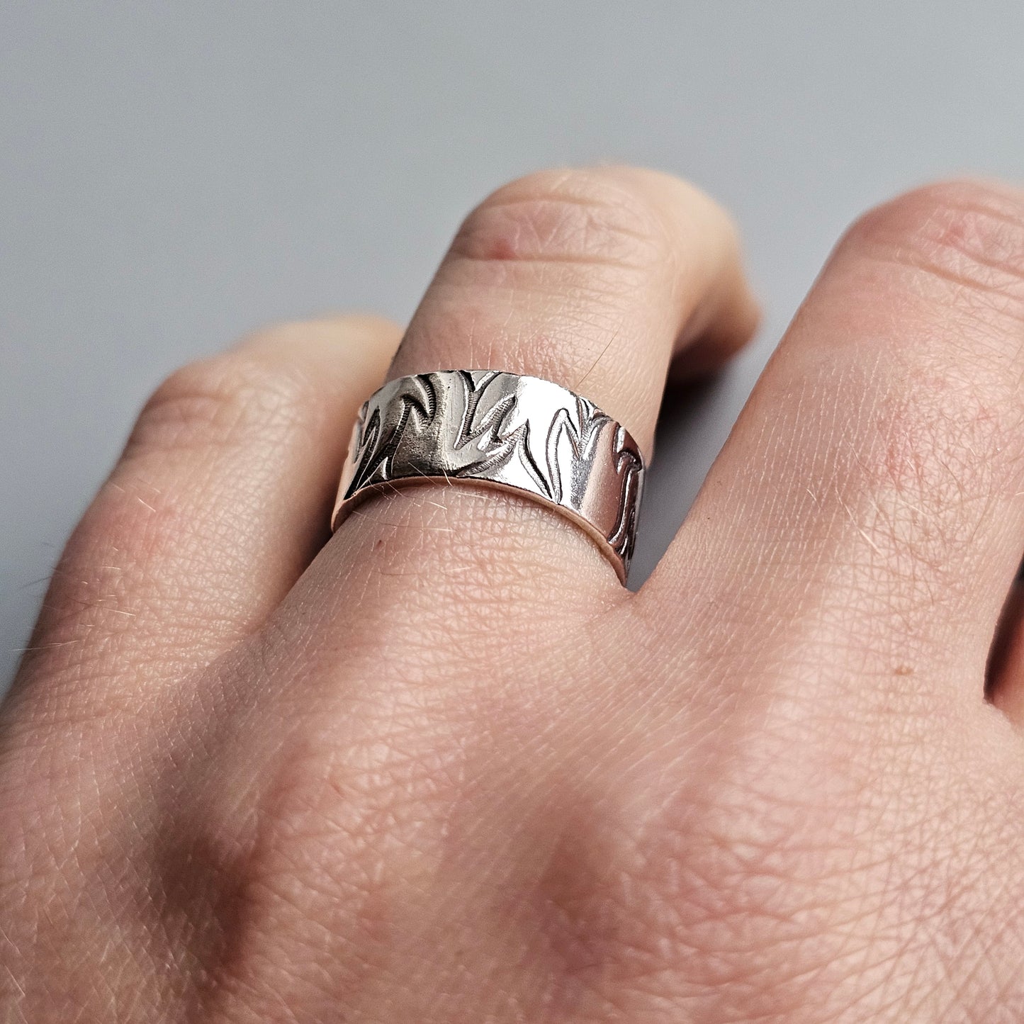 Vintage Finnish Sterling Silver Patterned Band Ring - UK Ring Size L -  US Ring Size 5.75