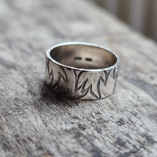 Vintage Finnish Sterling Silver Patterned Band Ring - UK Ring Size L -  US Ring Size 5.75