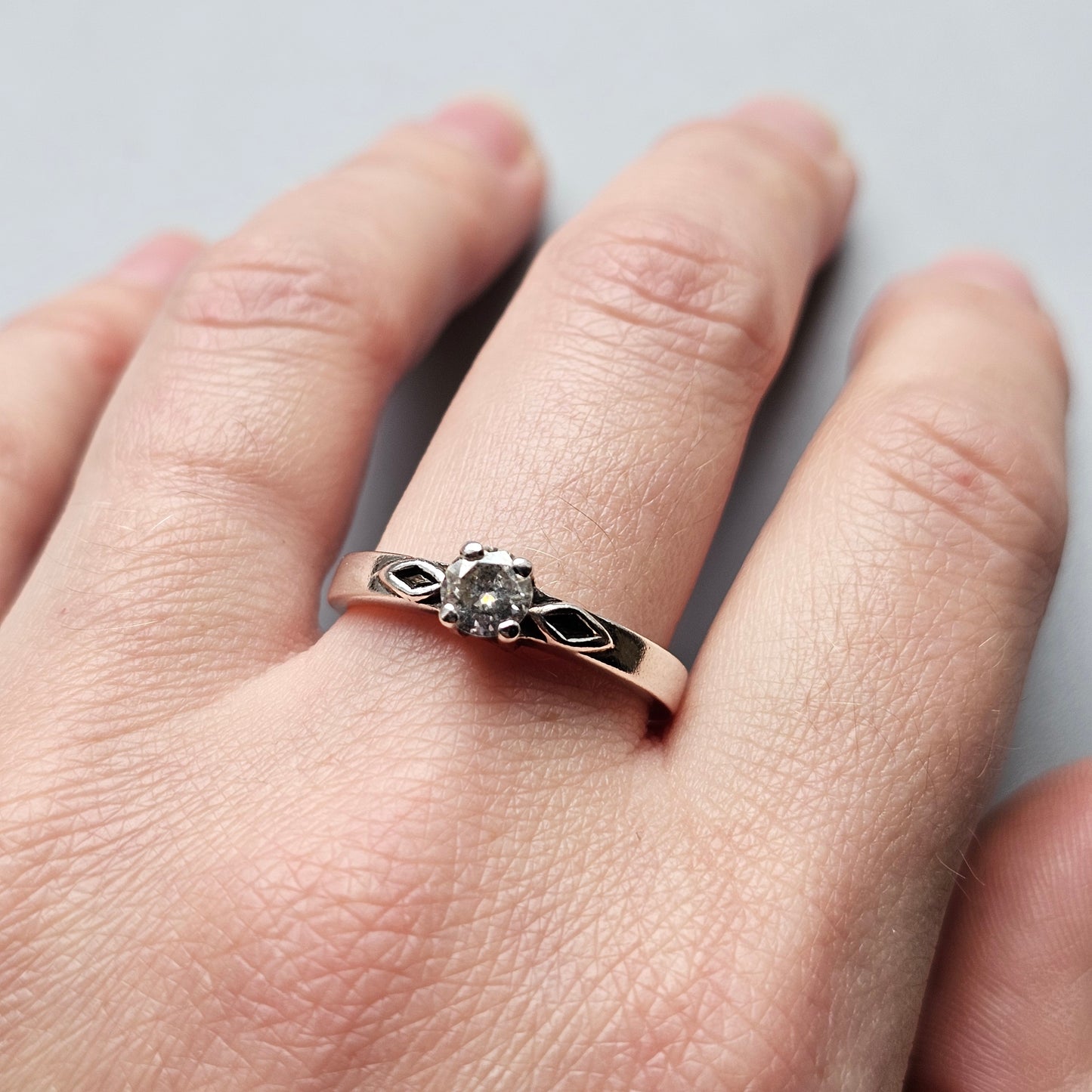 Vintage Finnish Sterling Silver Ring with Cubic Zirconia - UK Ring Size R -  US Ring Size 8.5