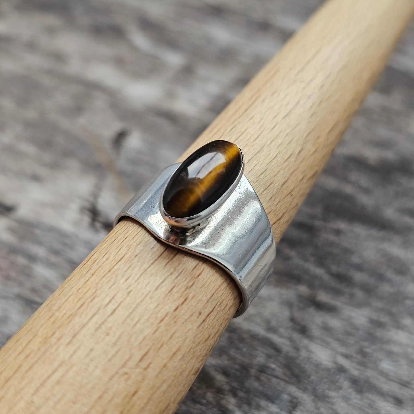 1960s Finnish Silver & Tiger’s Eye Modernist Ring — Kultaseppä Salovaara - UK Ring Size O -  US Ring Size 7 - 1962
