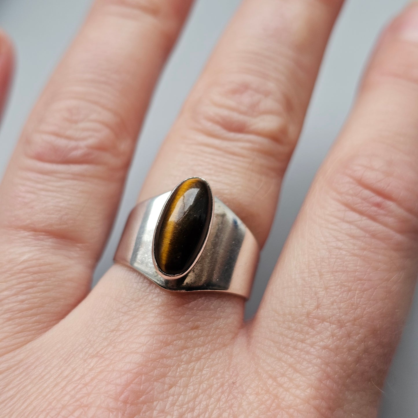 1960s Finnish Silver & Tiger’s Eye Modernist Ring — Kultaseppä Salovaara - UK Ring Size O -  US Ring Size 7 - 1962