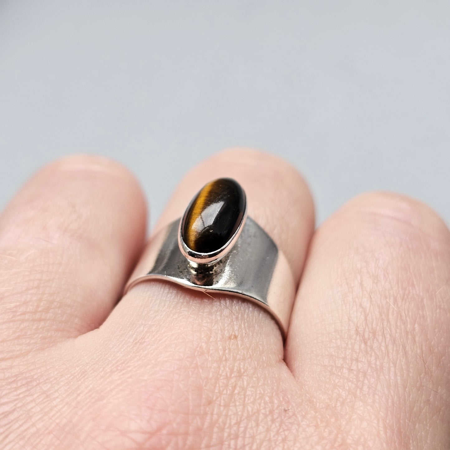 1960s Finnish Silver & Tiger’s Eye Modernist Ring — Kultaseppä Salovaara - UK Ring Size O -  US Ring Size 7 - 1962