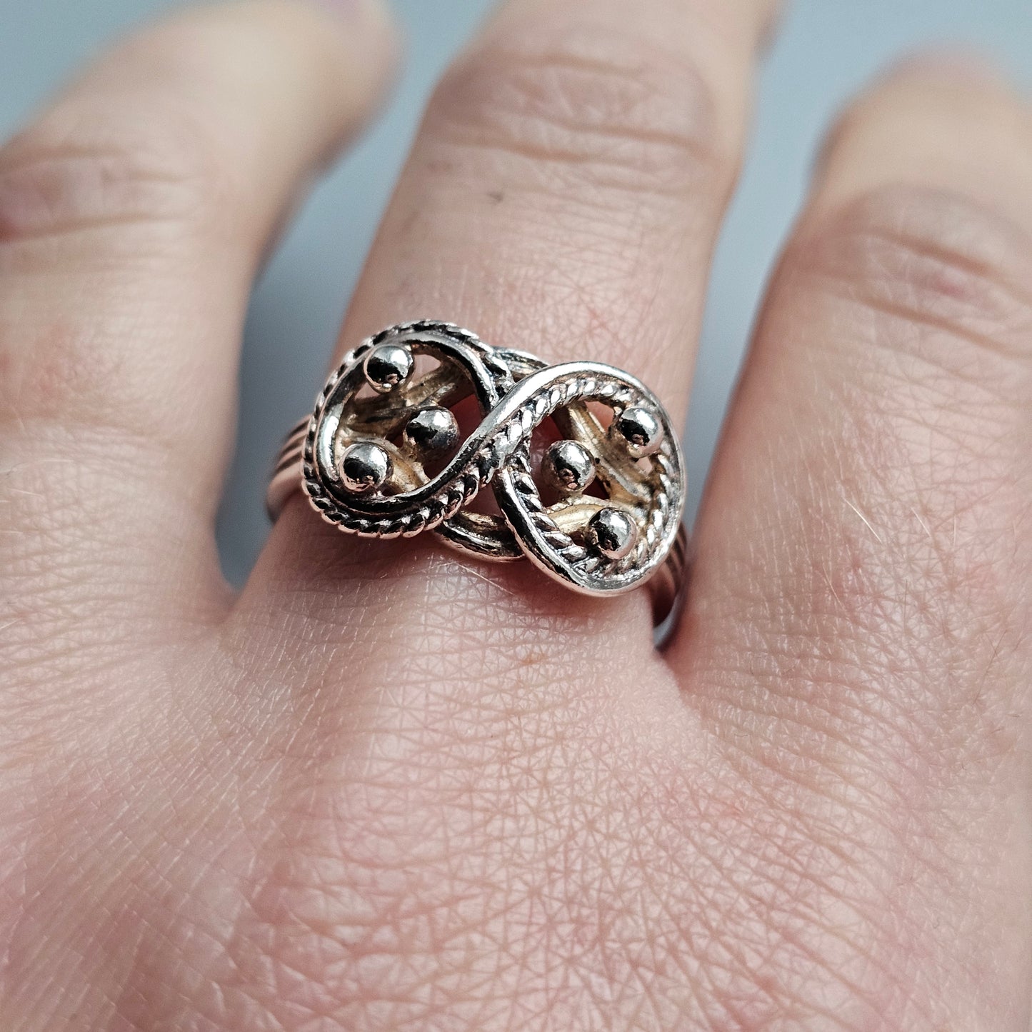 Vintage Finnish Medieval / Viking Style Sterling Silver Ring - UK Ring Size Q -  US Ring Size 8