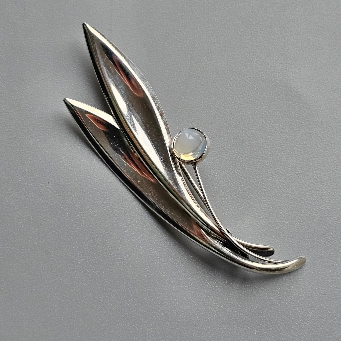 Vintage 60s Modernist Silver Chalcedony Moonstone Flower Brooch Elis Kauppi Kupittaan Kulta 1960