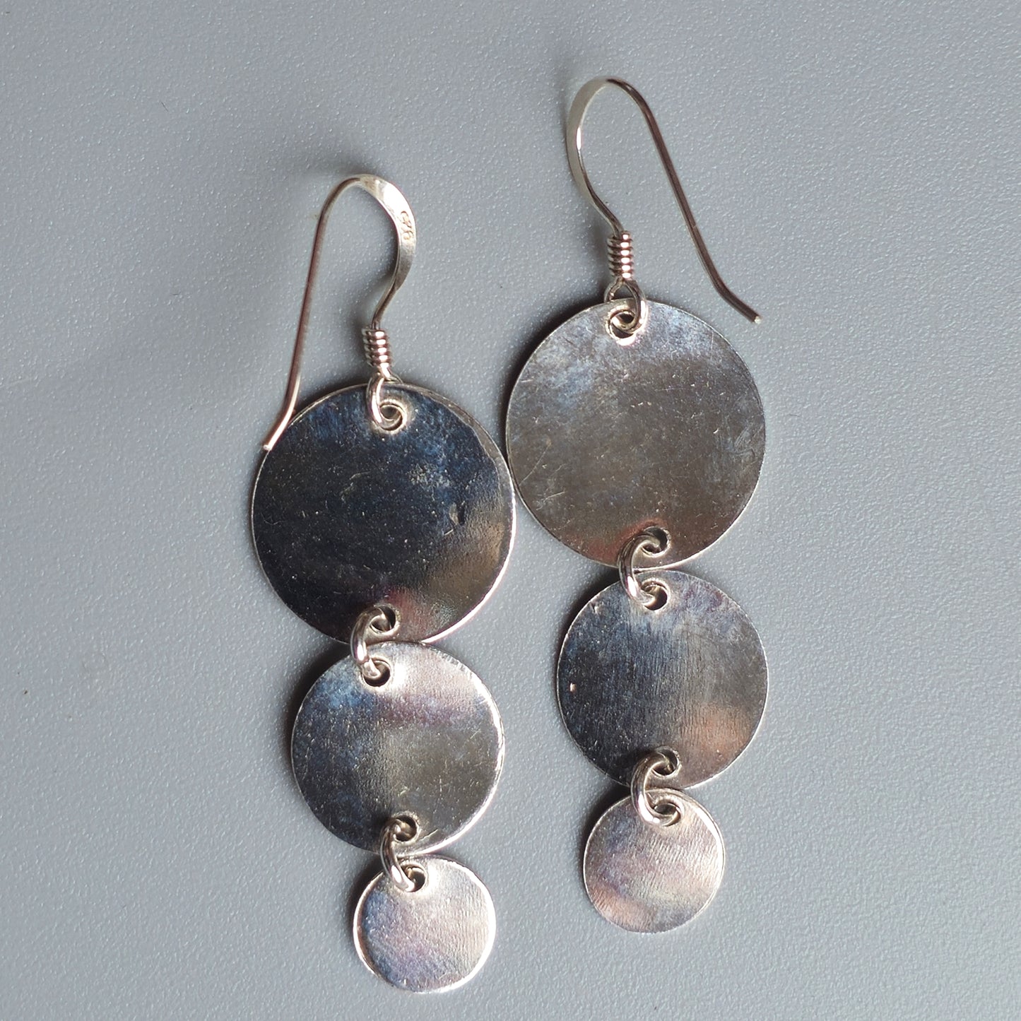 Modern Minimalist Sterling Silver Textured Disc Dangle Earrings