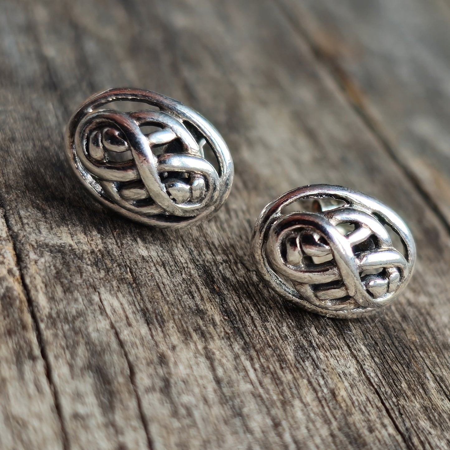 Vintage Sterling Silver Celtic Knot Oval Stud Earrings