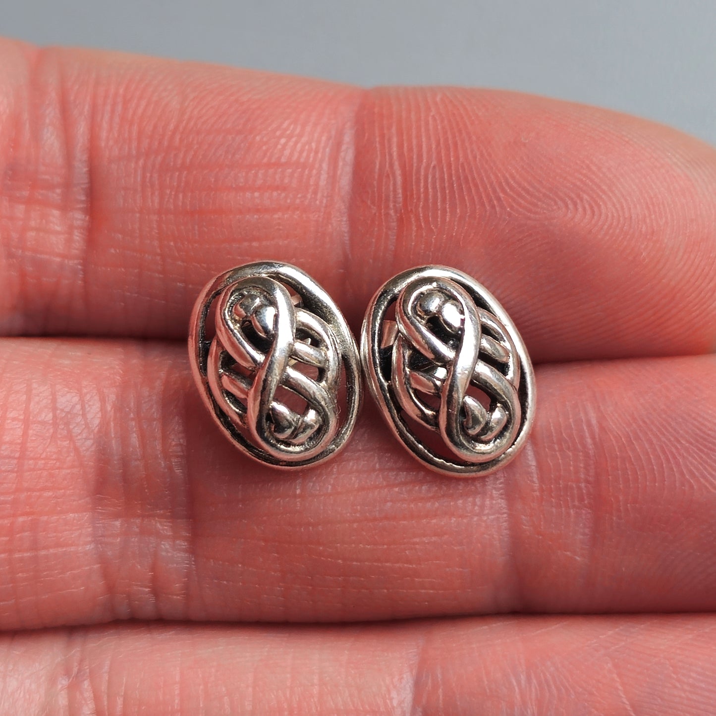 Vintage Sterling Silver Celtic Knot Oval Stud Earrings