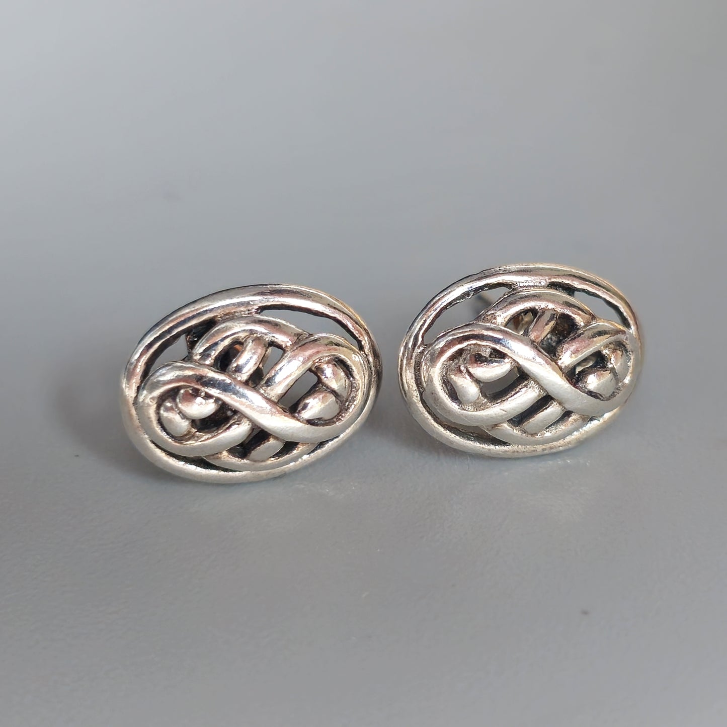 Vintage Sterling Silver Celtic Knot Oval Stud Earrings
