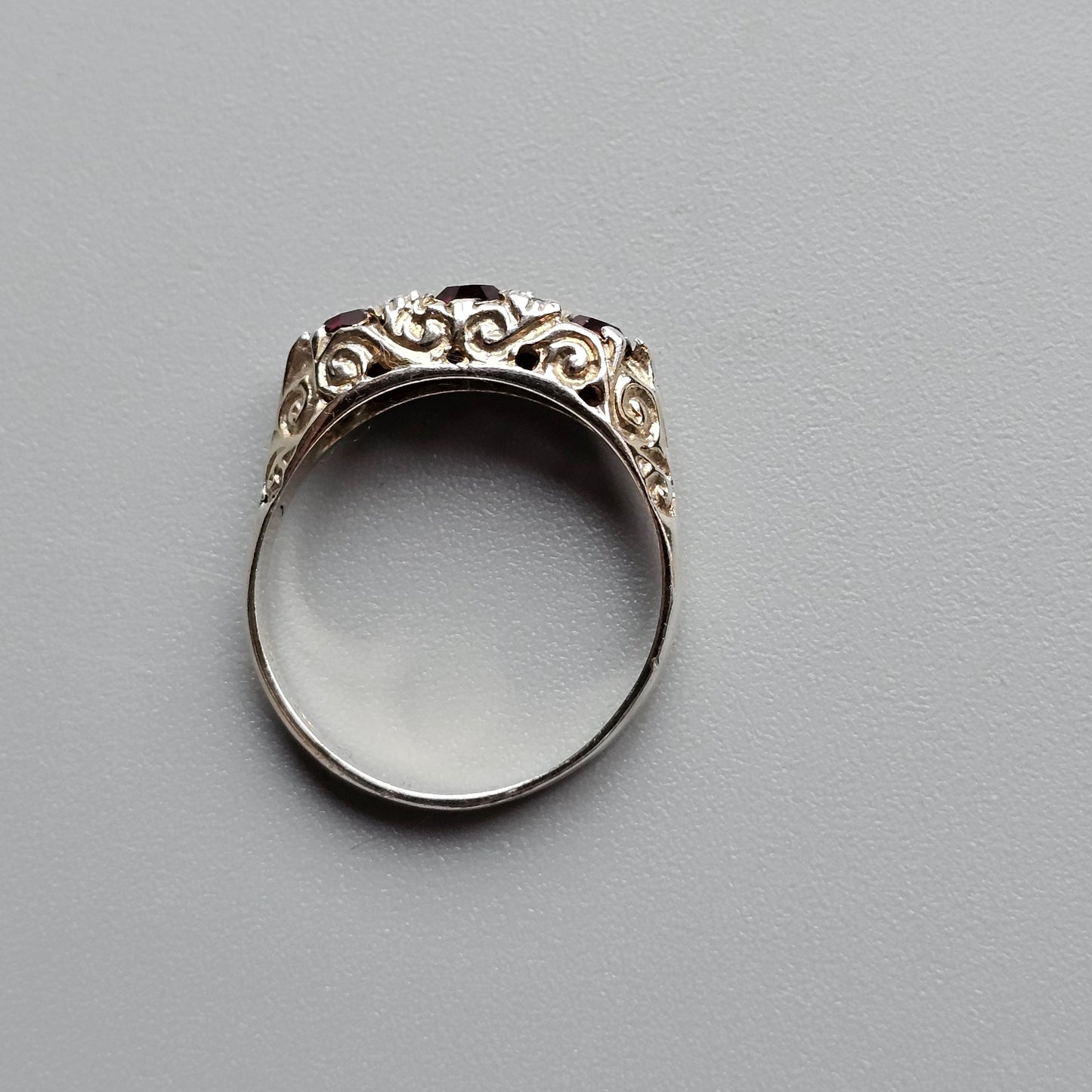Vintage 1970 Sterling Silver Red Paste & Crystal Ring – Seven-Stone Band - UK Size Q / US Size 8 - Hallmarked 1978