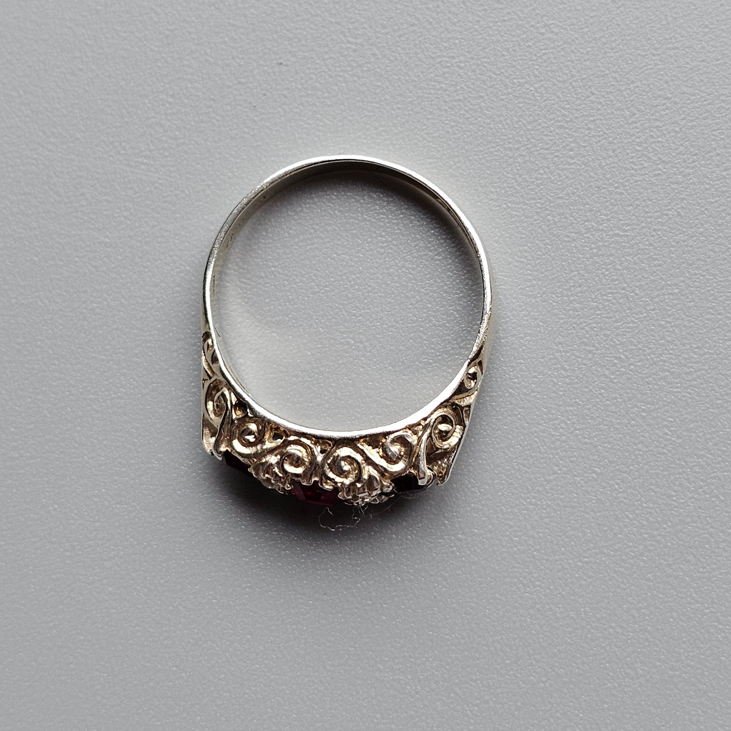 Vintage 1970 Sterling Silver Red Paste & Crystal Ring – Seven-Stone Band - UK Size Q / US Size 8 - Hallmarked 1978