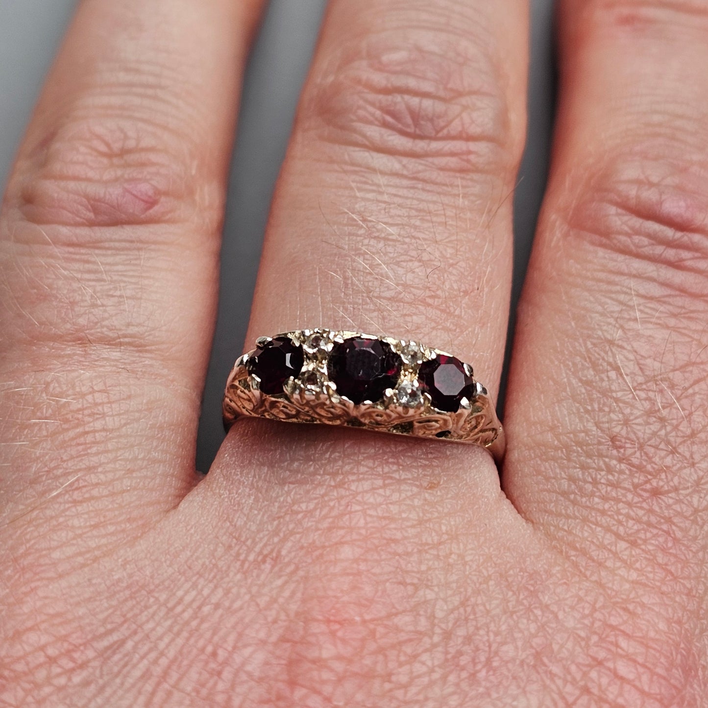 Vintage 1970 Sterling Silver Red Paste & Crystal Ring – Seven-Stone Band - UK Size Q / US Size 8 - Hallmarked 1978