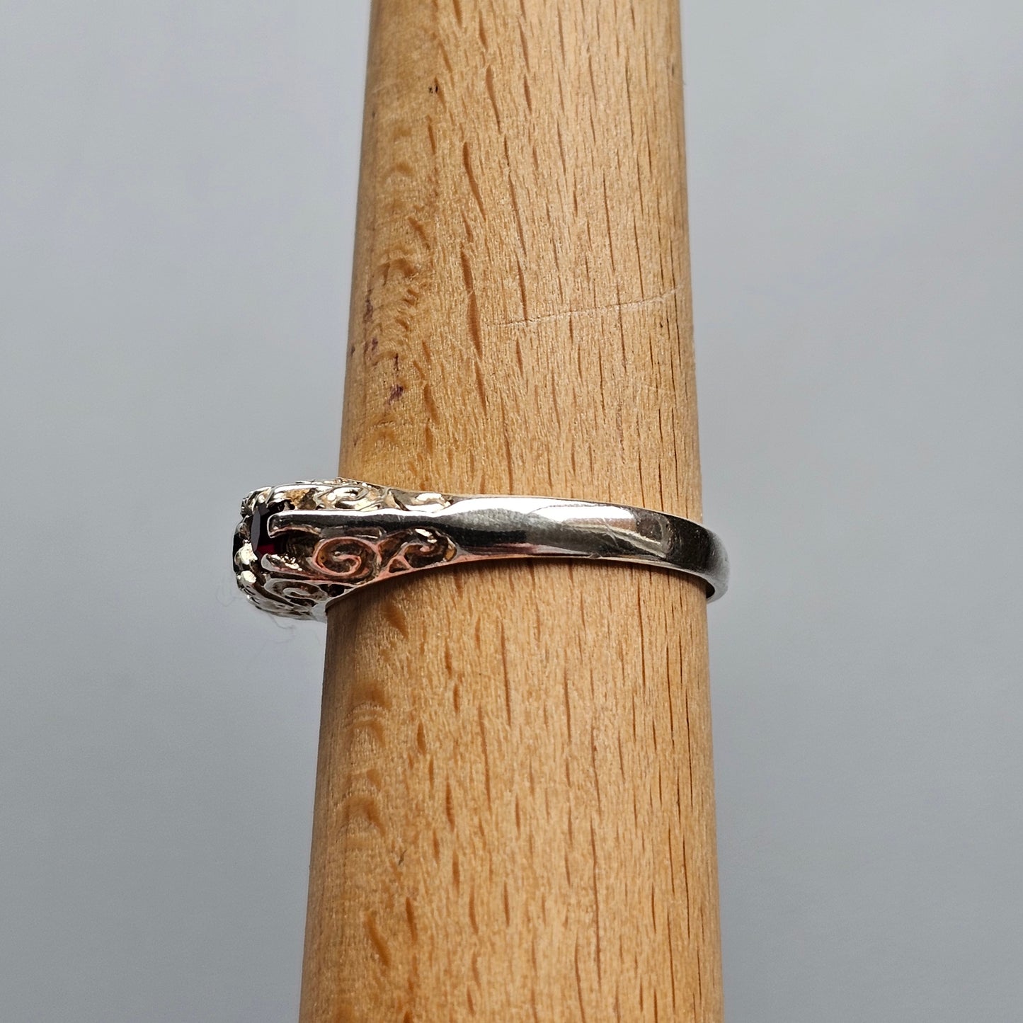 Vintage 1970 Sterling Silver Red Paste & Crystal Ring – Seven-Stone Band - UK Size Q / US Size 8 - Hallmarked 1978