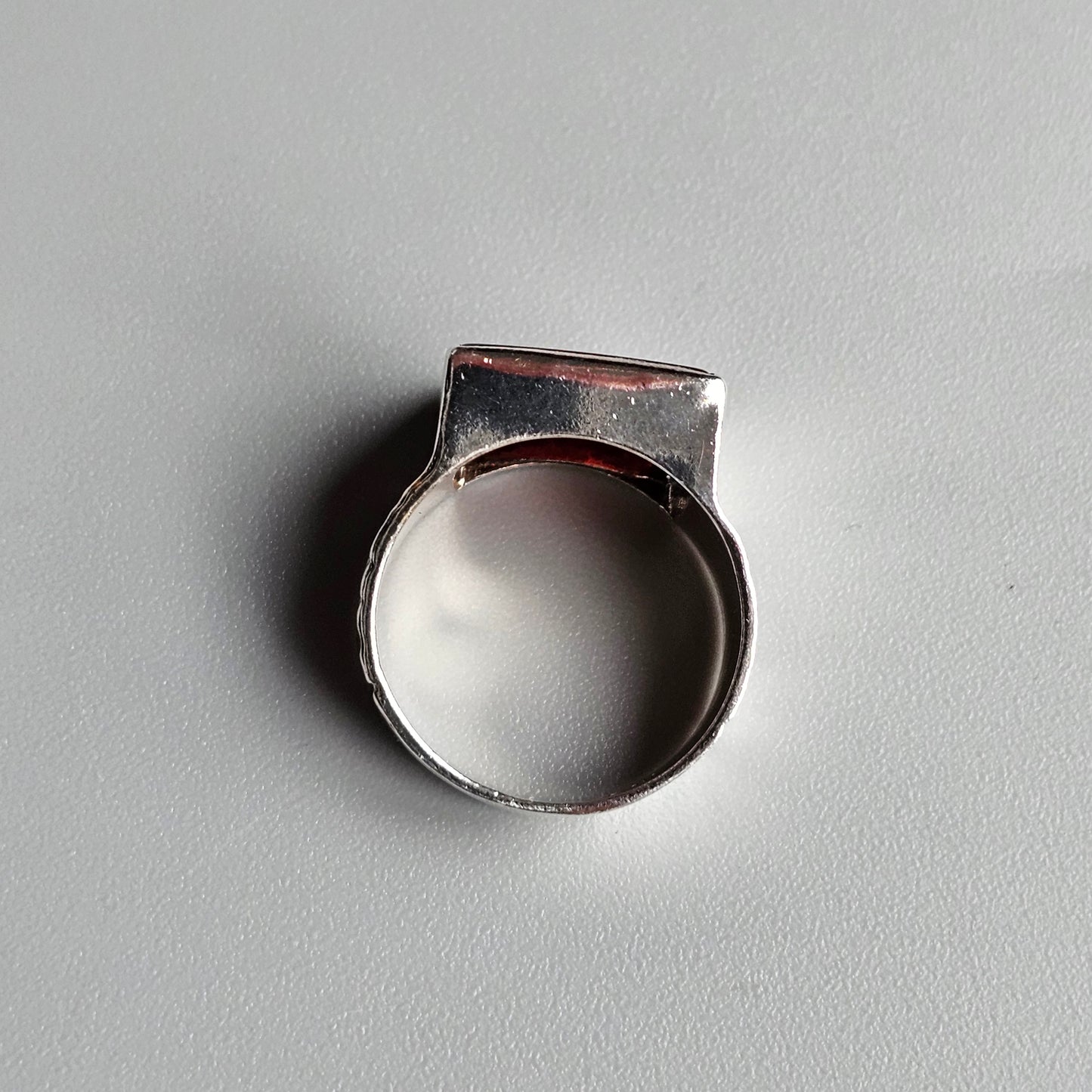 Vintage 1970s Brutalist Style Sterling Silver & Square Carnelian Agate Signet Ring- UK Size L 1/2 / US Size 6 - Hallmarked 1977