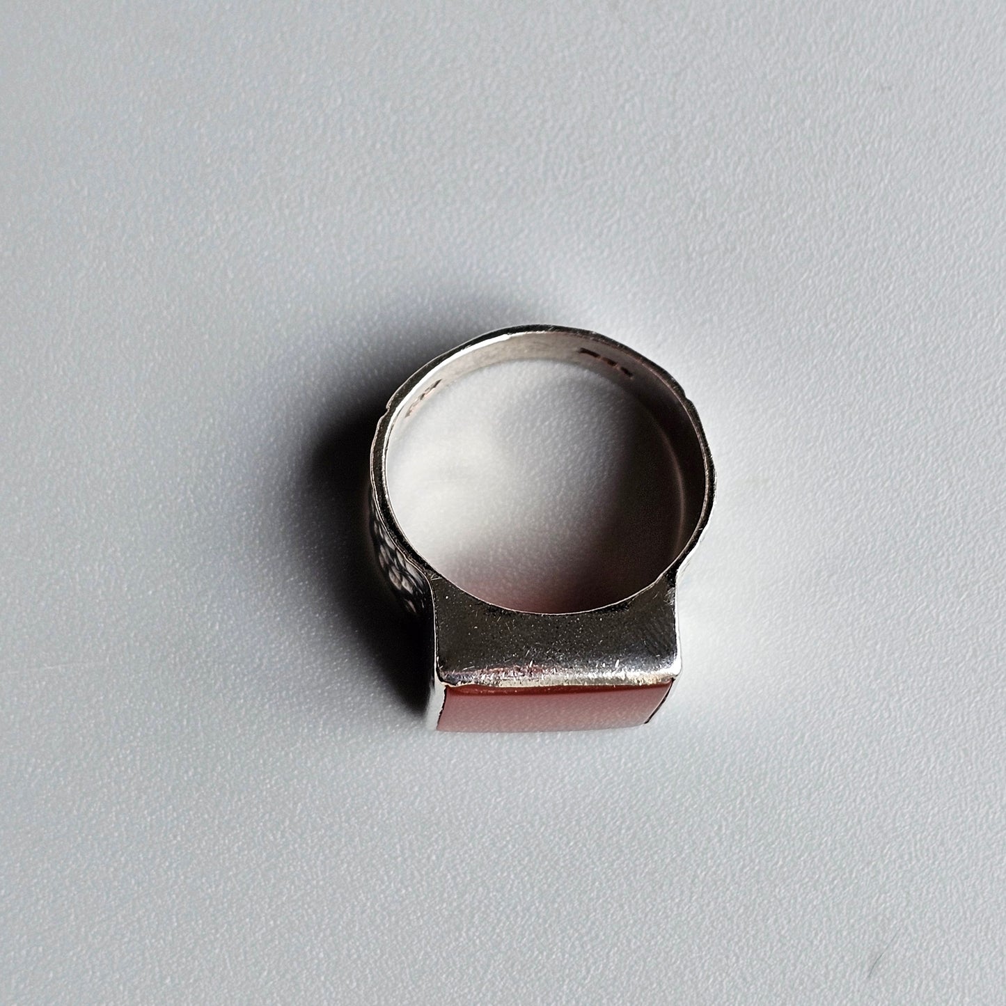 Vintage 1970s Brutalist Style Sterling Silver & Square Carnelian Agate Signet Ring- UK Size L 1/2 / US Size 6 - Hallmarked 1977