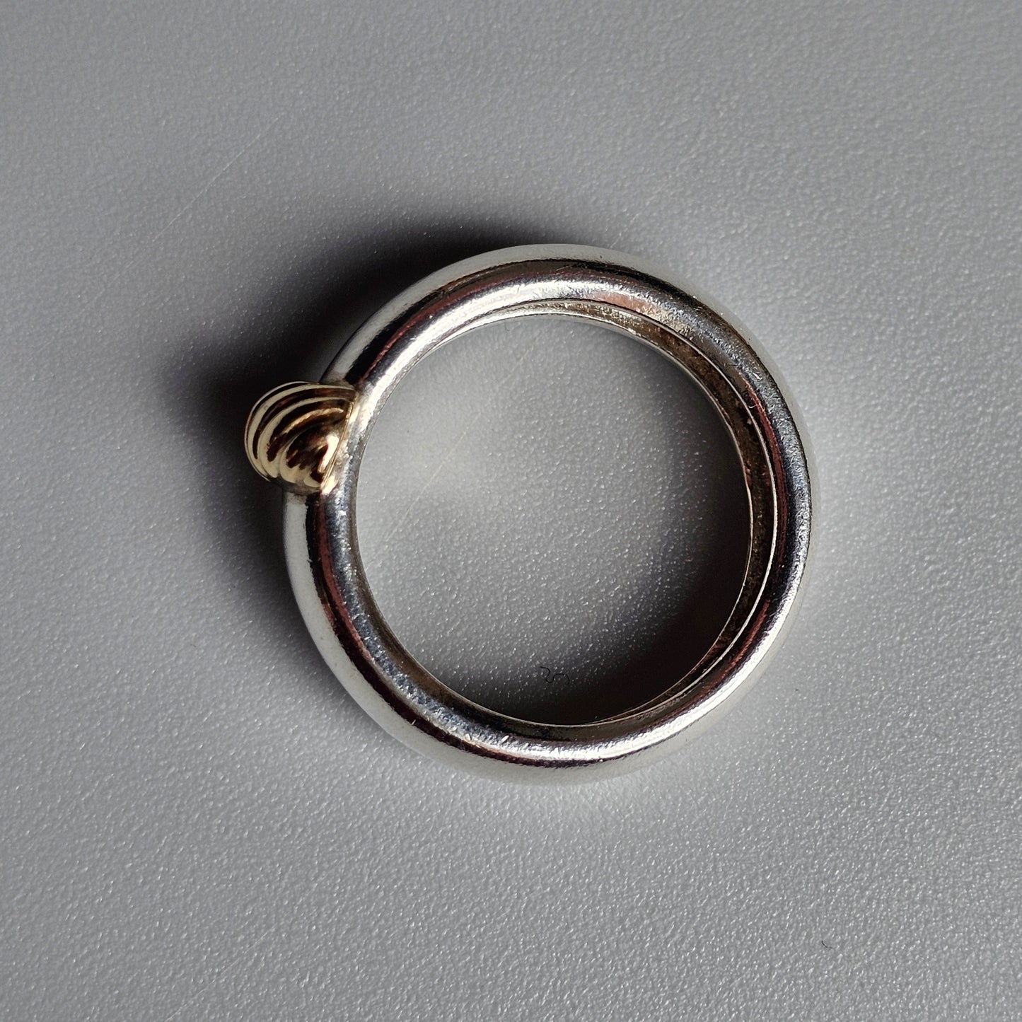 1990s Sterling Silver & 14ct Gold Modernist Style Ring Band - Hallmarked 1997