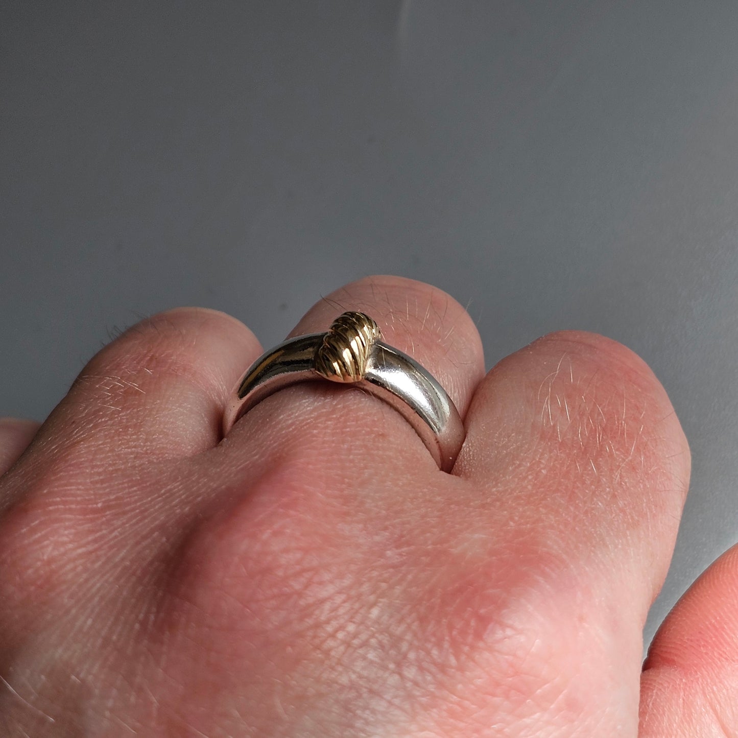1990s Sterling Silver & 14ct Gold Modernist Style Ring Band - Hallmarked 1997