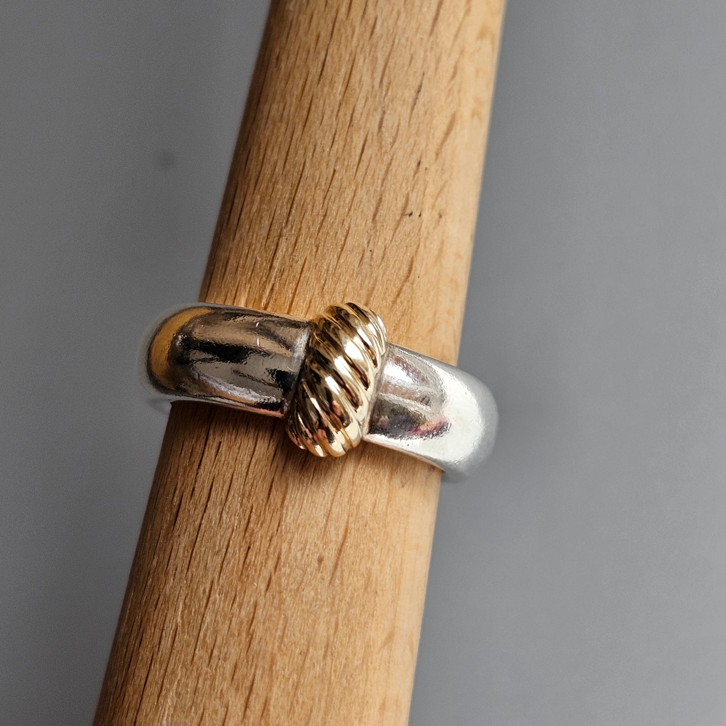 1990s Sterling Silver & 14ct Gold Modernist Style Ring Band - Hallmarked 1997