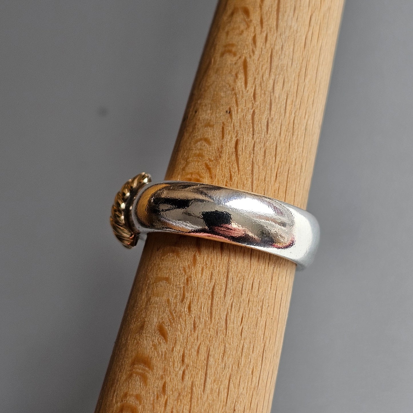 1990s Sterling Silver & 14ct Gold Modernist Style Ring Band - Hallmarked 1997