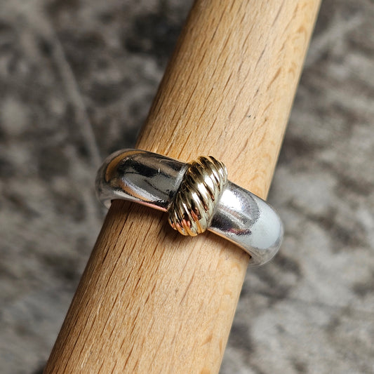 1990s Sterling Silver & 14ct Gold Modernist Style Ring Band - Hallmarked 1997