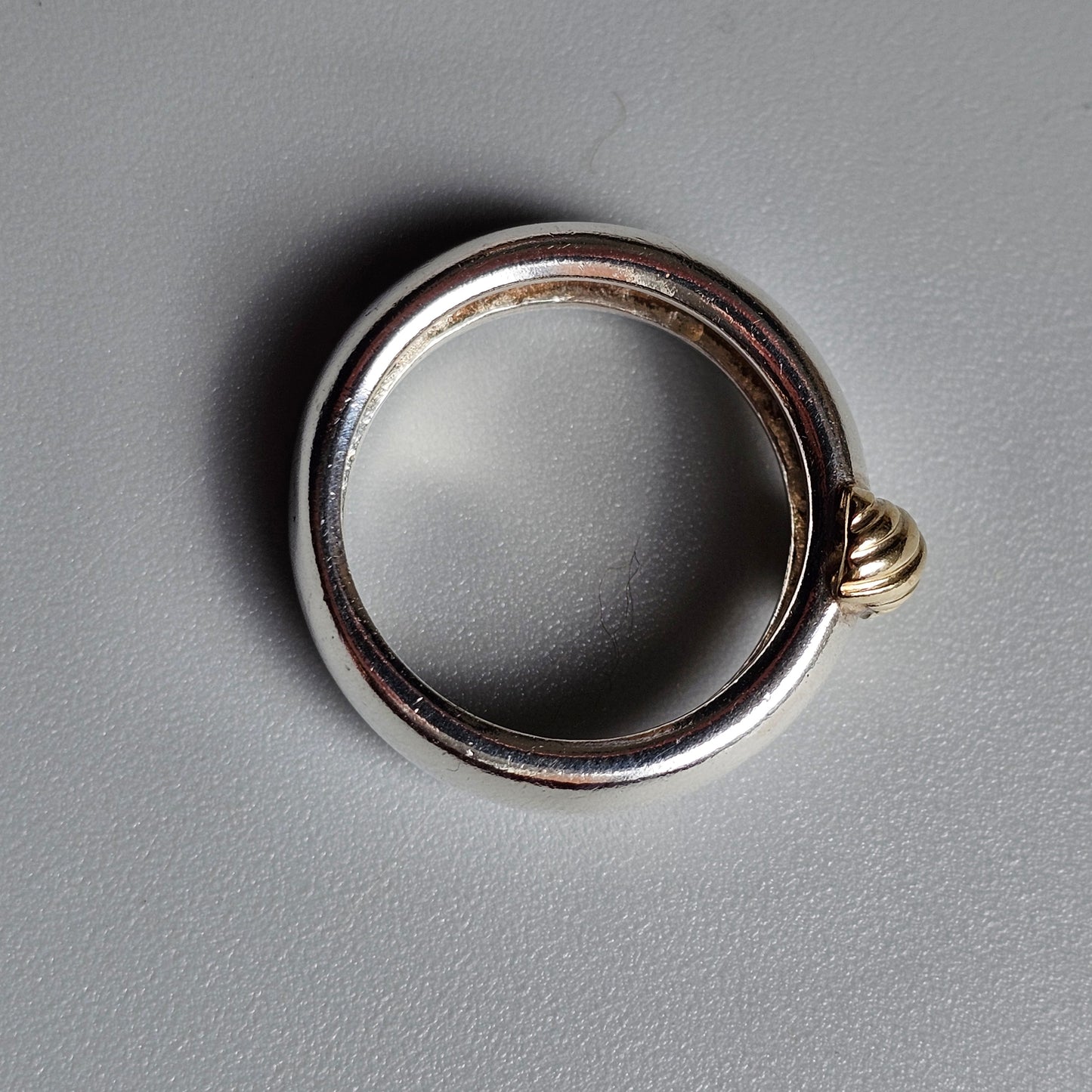 1990s Sterling Silver & 14ct Gold Modernist Style Ring Band - Hallmarked 1997