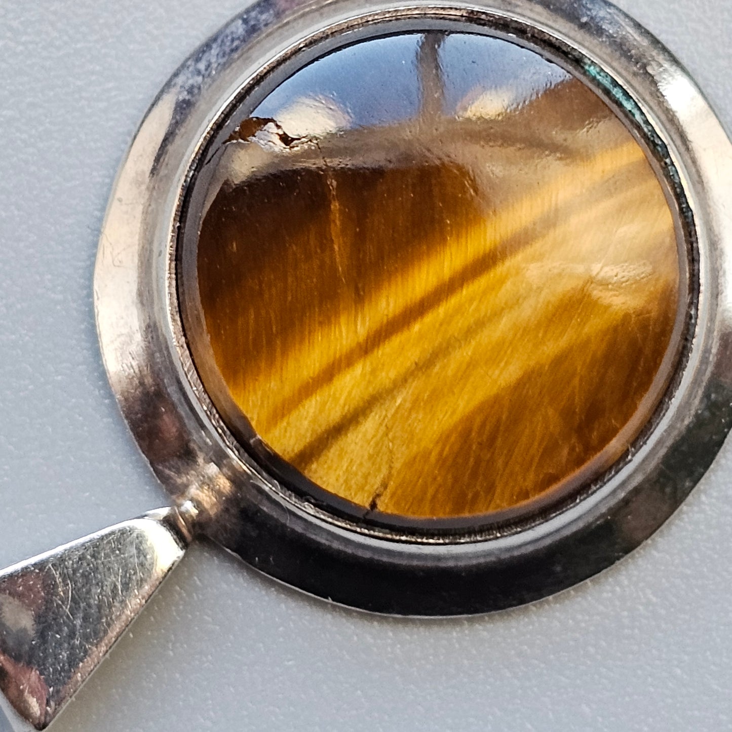 Vintage 60s 70s Modernist Finnish Silver & Tigers Eye Necklace Pendant