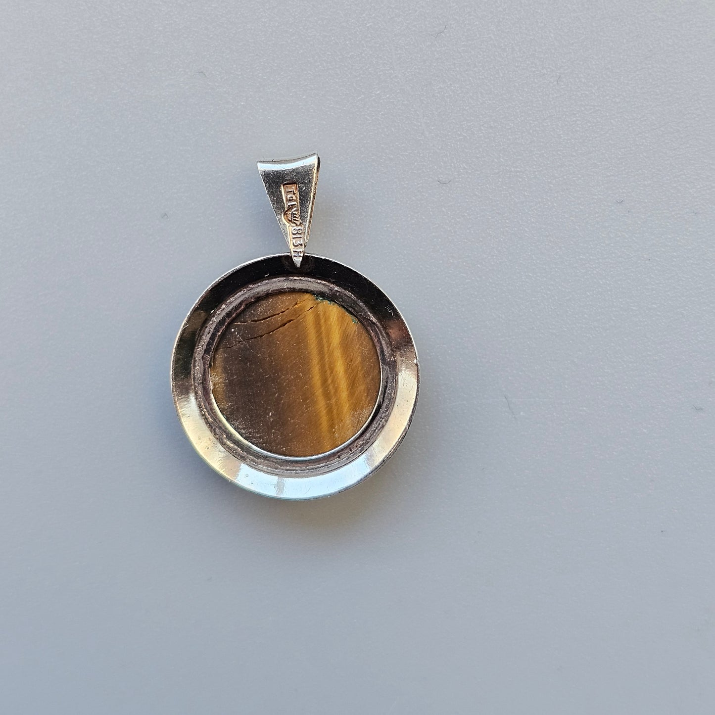 Vintage 60s 70s Modernist Finnish Silver & Tigers Eye Necklace Pendant