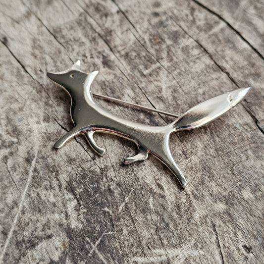 Finnish Sterling Silver Fox Brooch by Taiga Koru