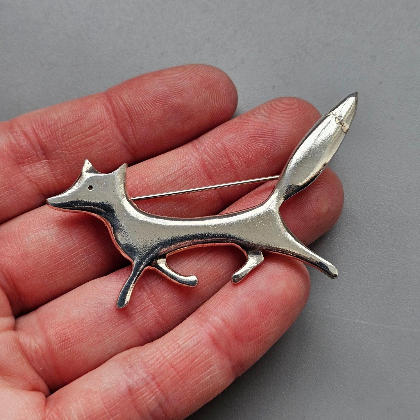 Finnish Sterling Silver Fox Brooch by Taiga Koru