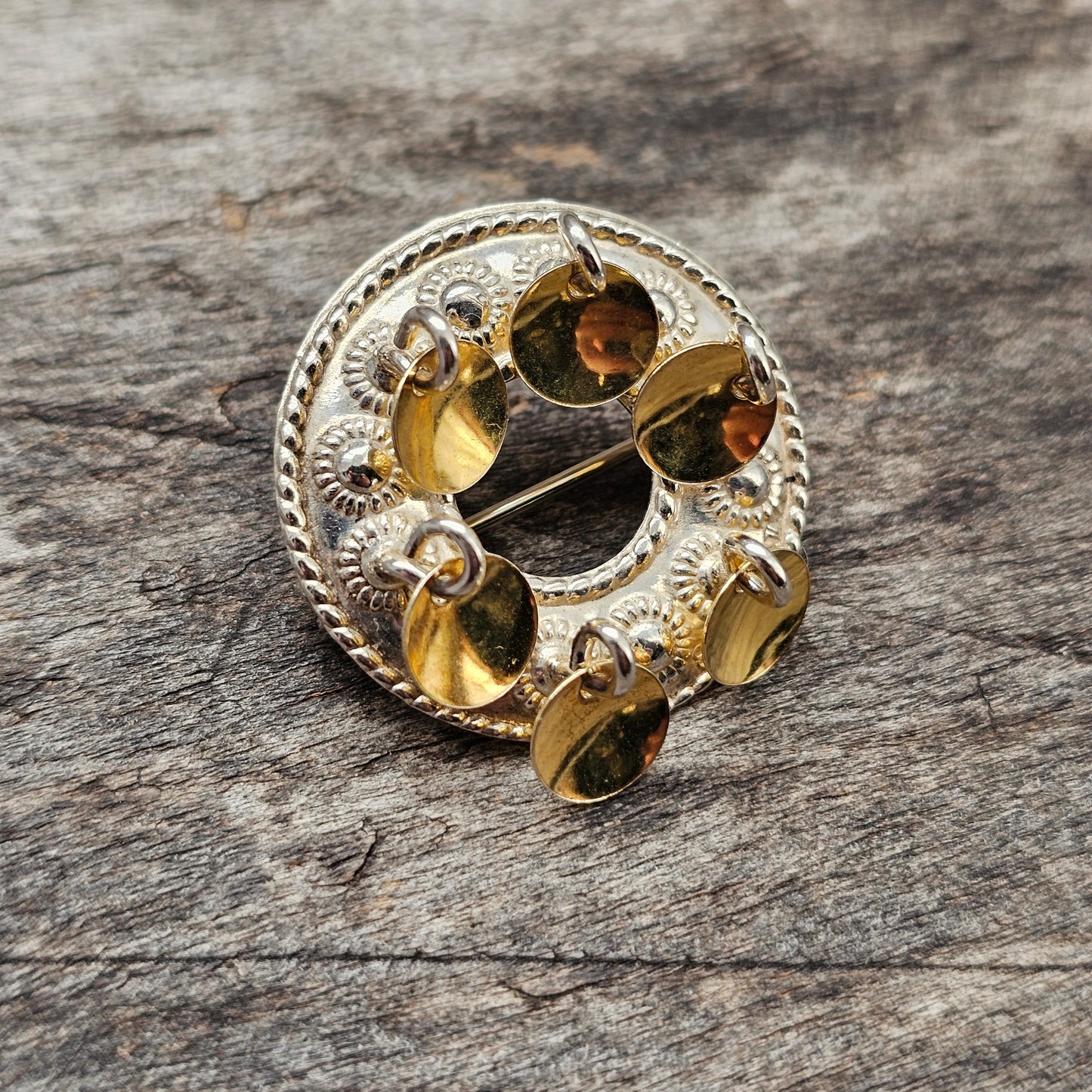 Small Traditional Norwegian Dangly Silver Solje Brooch