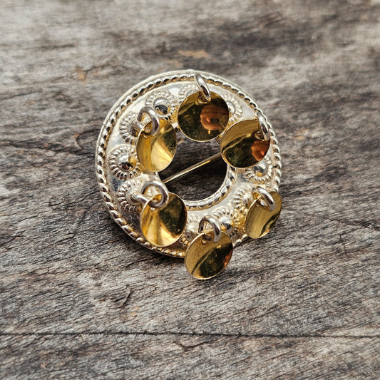 Small Traditional Norwegian Dangly Silver Solje Brooch