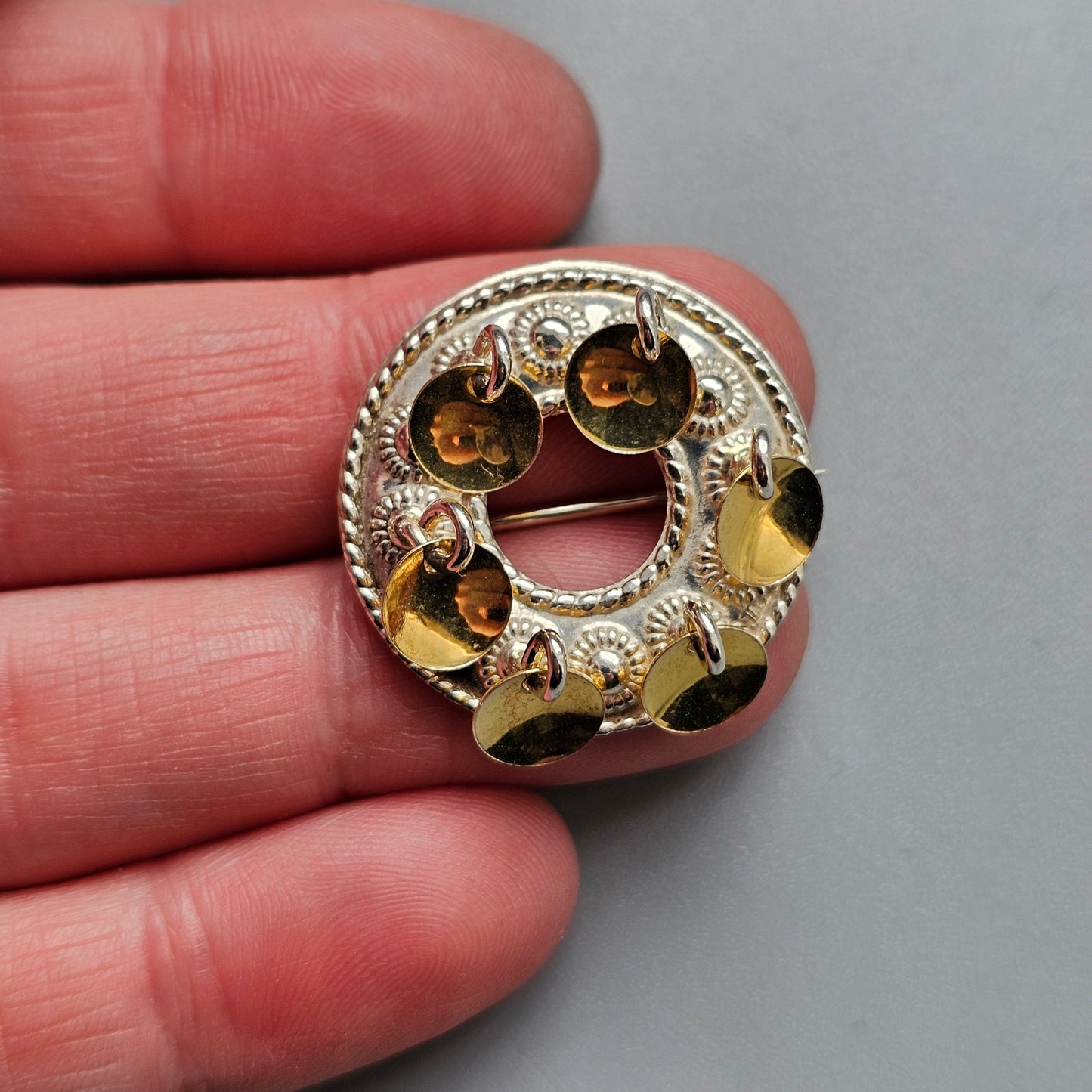 Small Traditional Norwegian Dangly Silver Solje Brooch