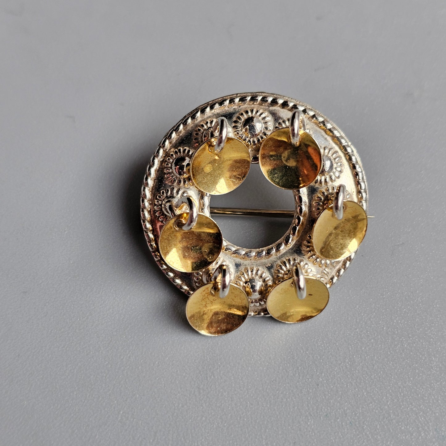 Small Traditional Norwegian Dangly Silver Solje Brooch