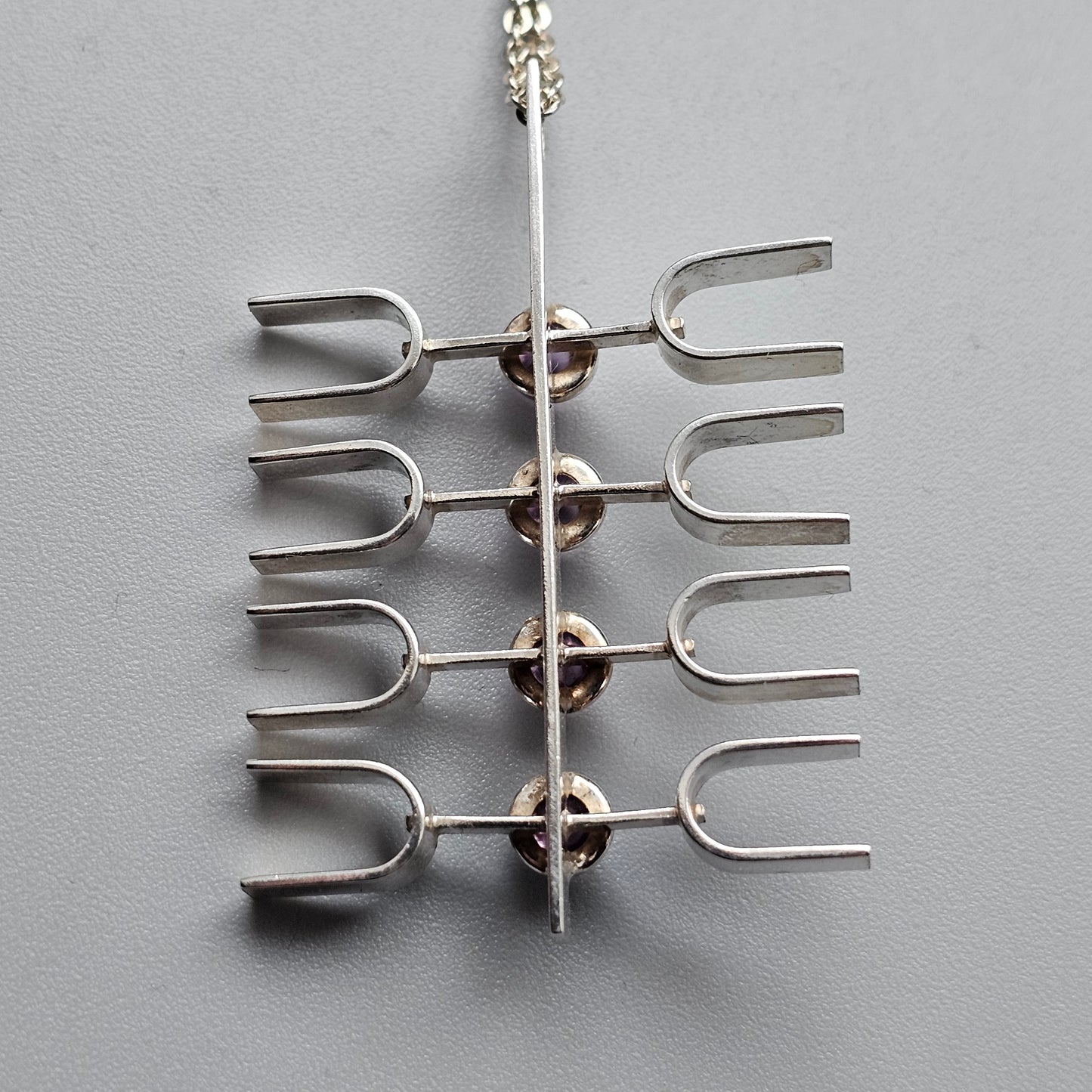 Modernist 1960s Silver & Amethyst Necklace Pendant by Kultaseppä Salovaara 1966