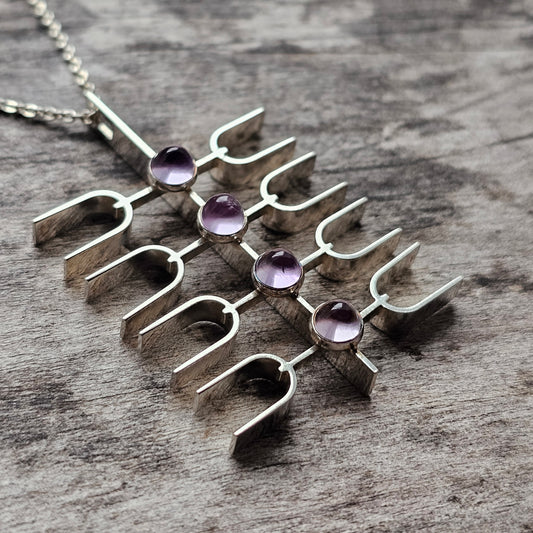 Modernist 1960s Silver & Amethyst Necklace Pendant by Kultaseppä Salovaara 1966