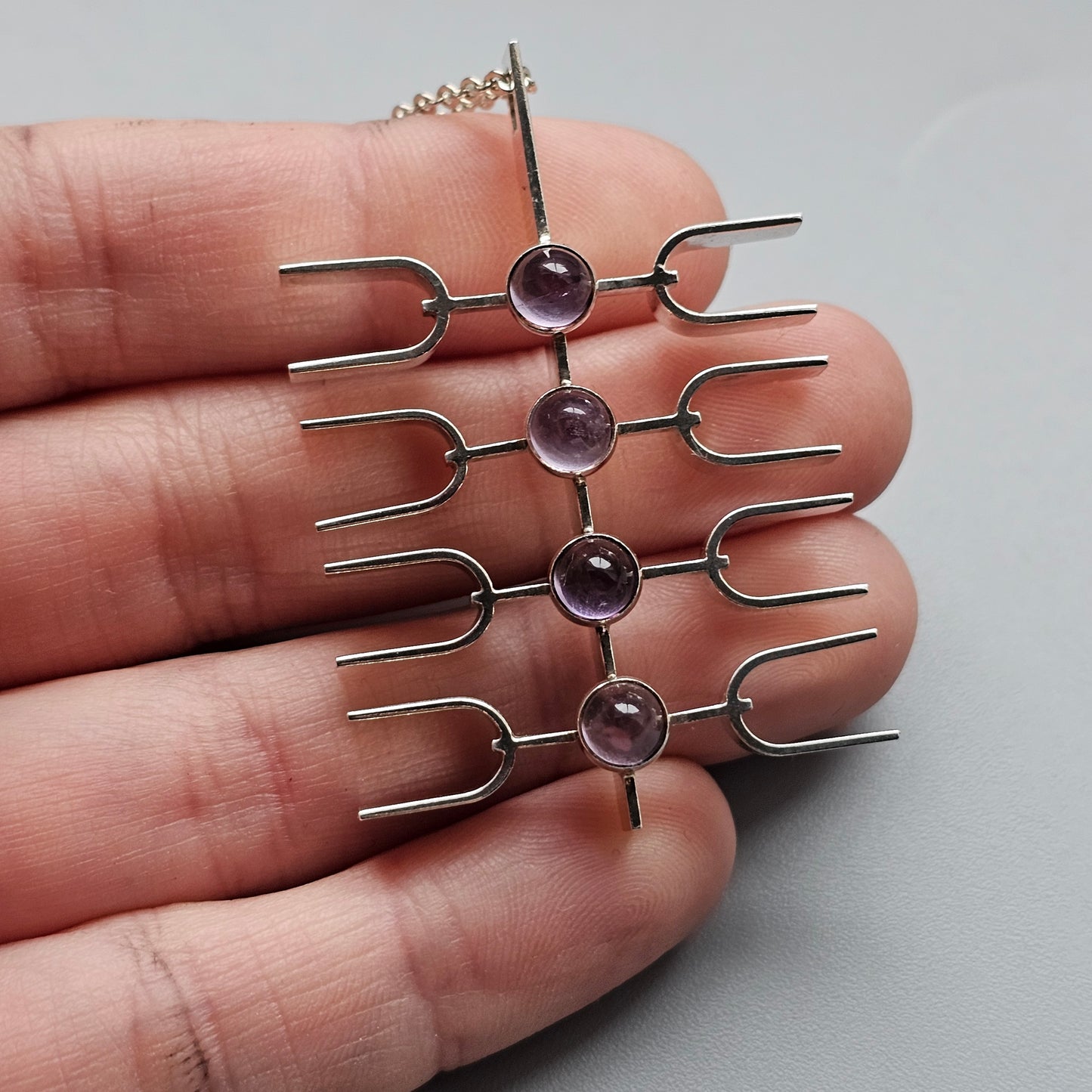 Modernist 1960s Silver & Amethyst Necklace Pendant by Kultaseppä Salovaara 1966