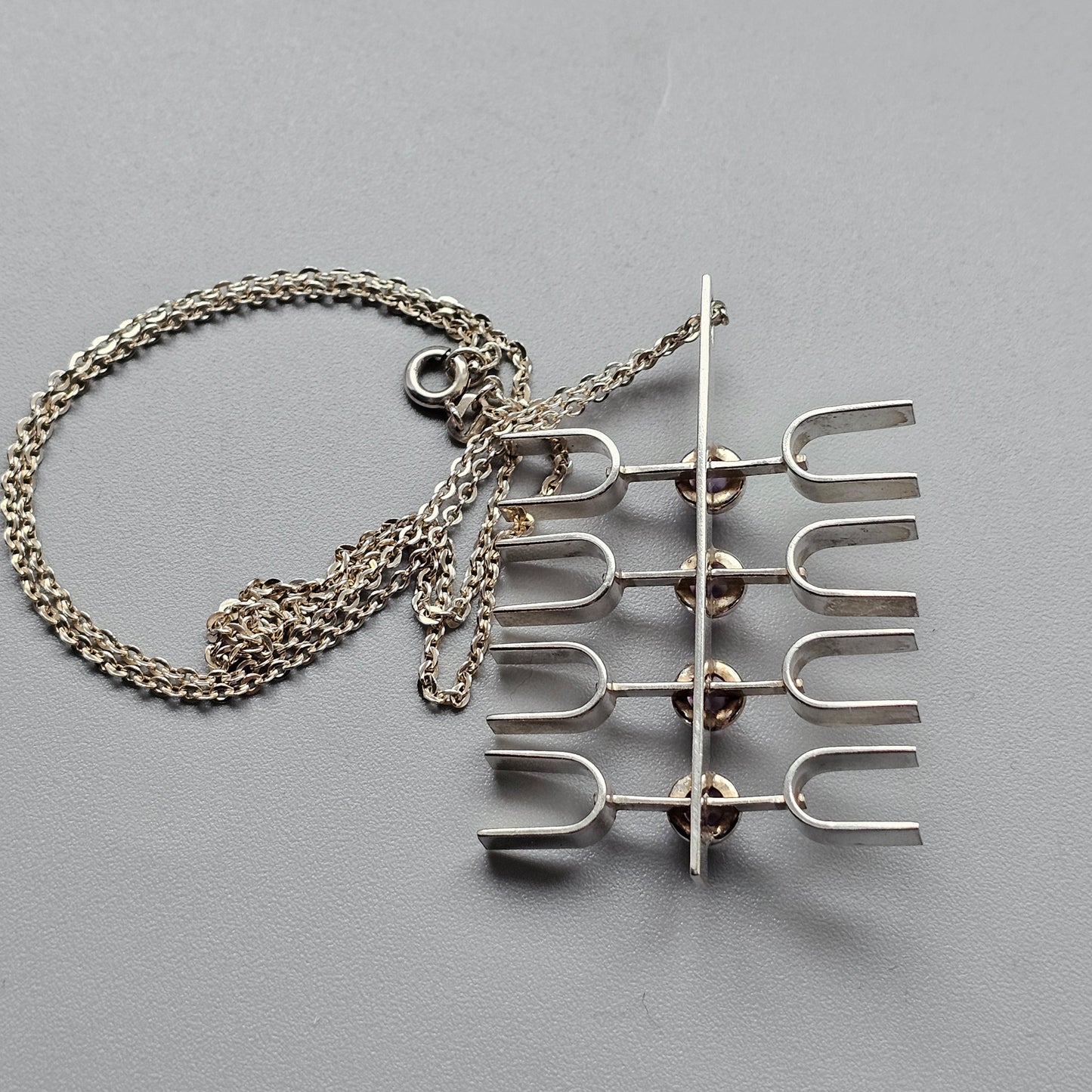 Modernist 1960s Silver & Amethyst Necklace Pendant by Kultaseppä Salovaara 1966