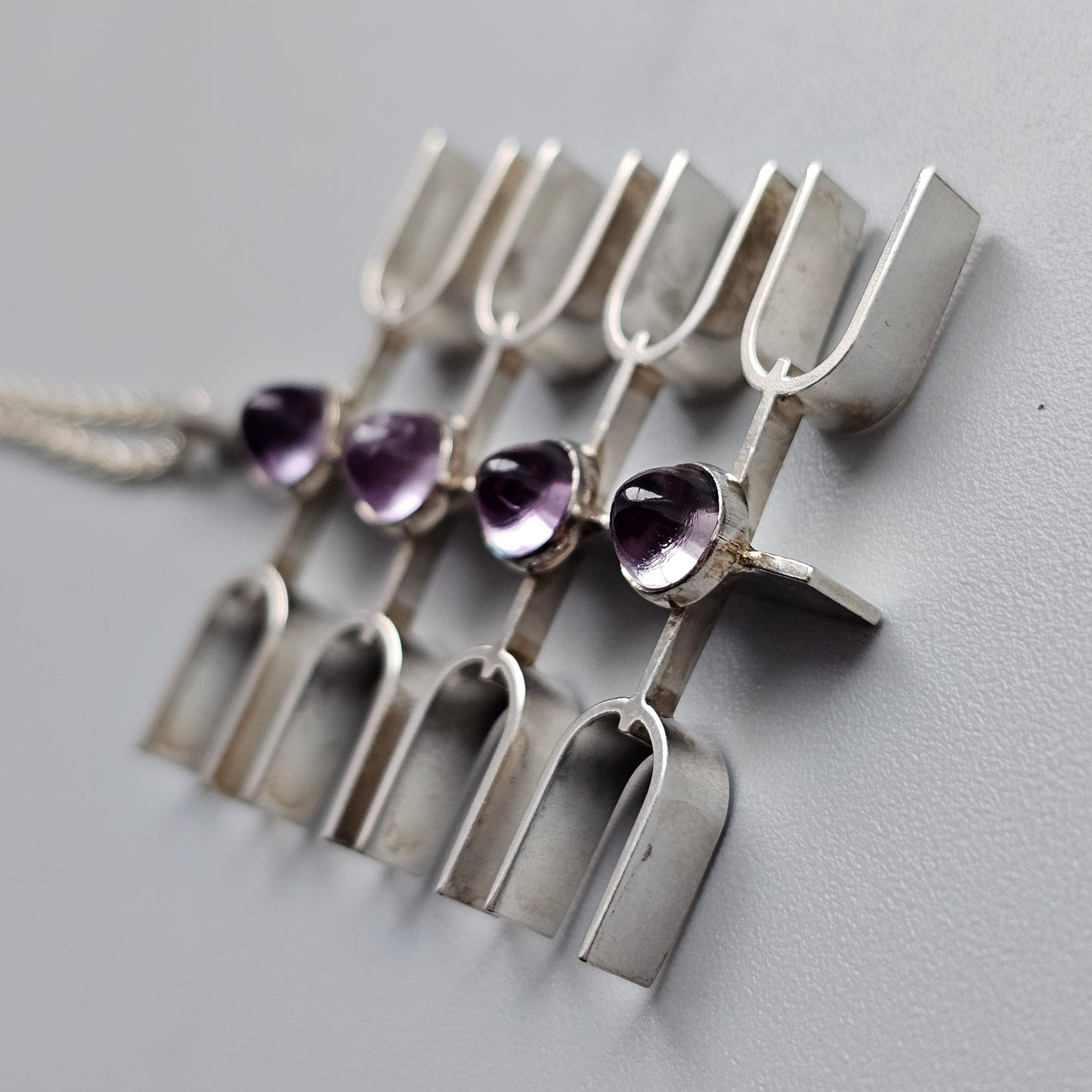 Modernist 1960s Silver & Amethyst Necklace Pendant by Kultaseppä Salovaara 1966